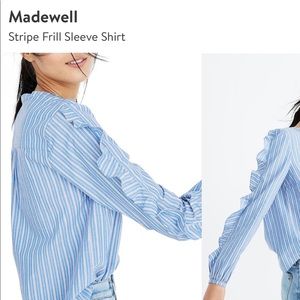 Madewell Striped Frill Sleeve Button Shirt